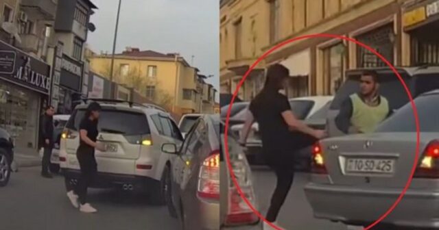 Sumqayıtda parklanma nəzarətçisini döyən qadın sürücü saxlanılıb-VİDEO